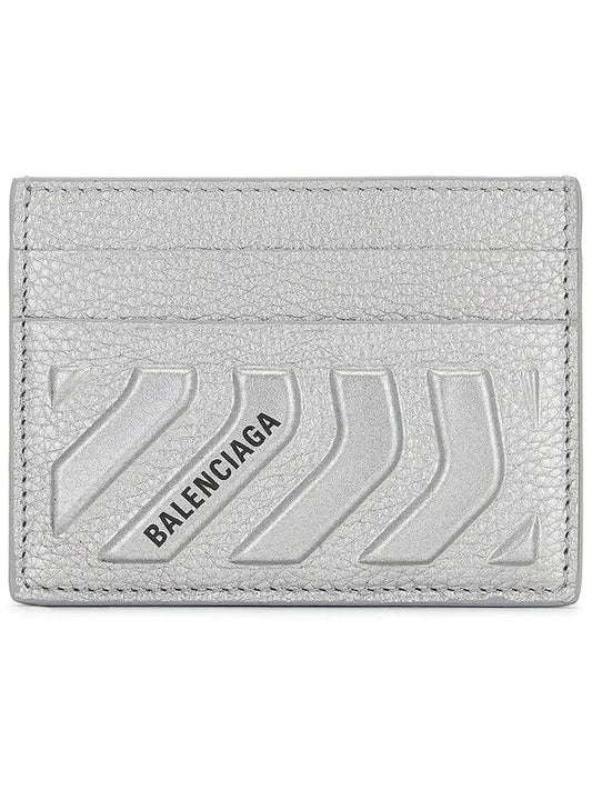 Balenciaga Logo Grain Card Wallet Silver