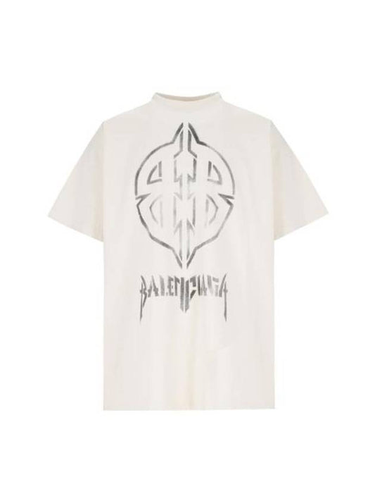 Balenciaga Metal BB Stencil Cotton Short Sleeve T-Shirt White