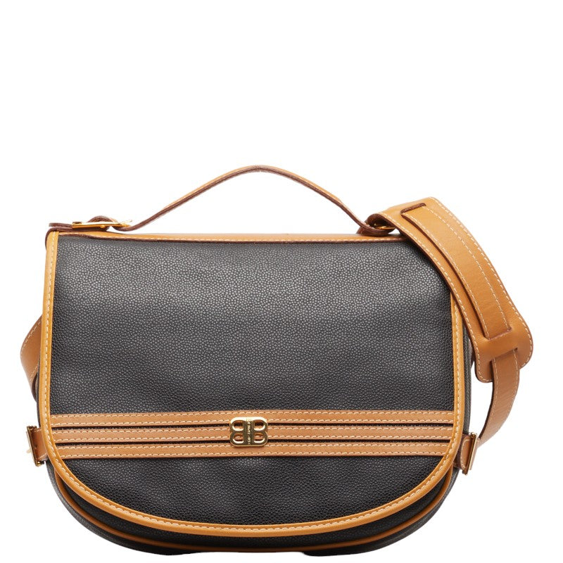 Balenciaga Valentino BB logo sliding shoulder bag brown black PVC leather ladies