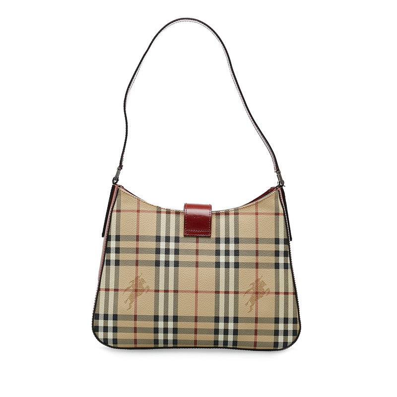 Burberry Nova Check One-Shoulder Bag Handbag Beige Red Leather Ladies
