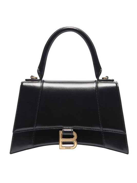 Balenciaga Hourglass Small Tote Bag in Shiny Box Calfskin Black