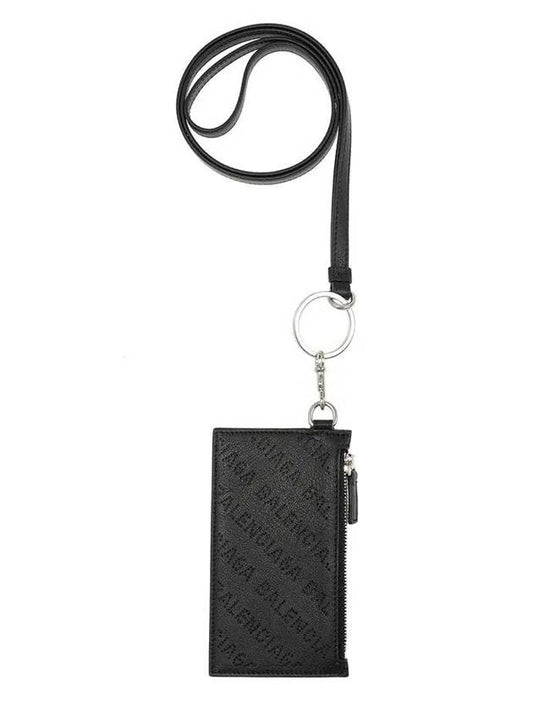 Balenciaga Logo Perforated Neck Strap Card Wallet Black