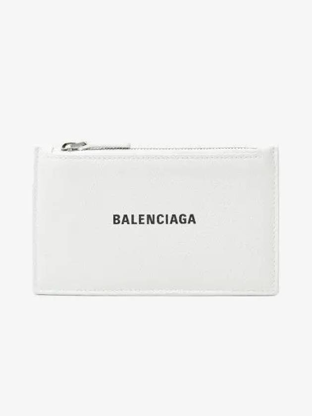 Balenciaga Logo Print Zipper Card Wallet White