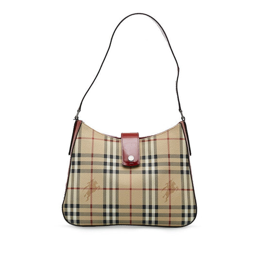 Burberry Nova Check One-Shoulder Bag Handbag Beige Red Leather Ladies
