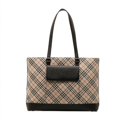 Burberry Nova Check Tote Bag Beige Canvas Leather Ladies