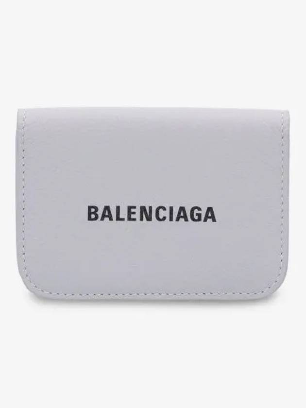 Balenciaga Logo Tripold Leather Half-Wallet Light Grey