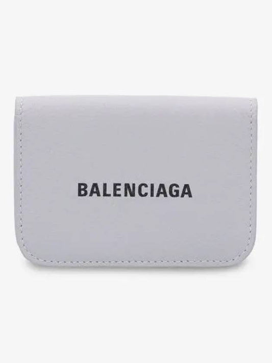 Balenciaga Logo Tripold Leather Half-Wallet Light Grey
