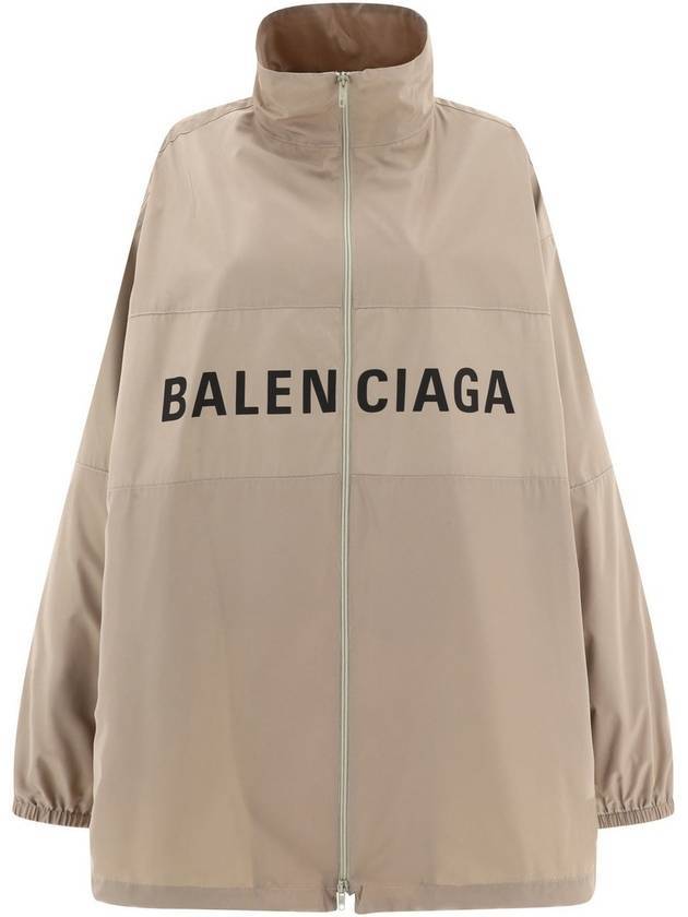 Balenciaga Logo Print Zip-up Jacket Beige