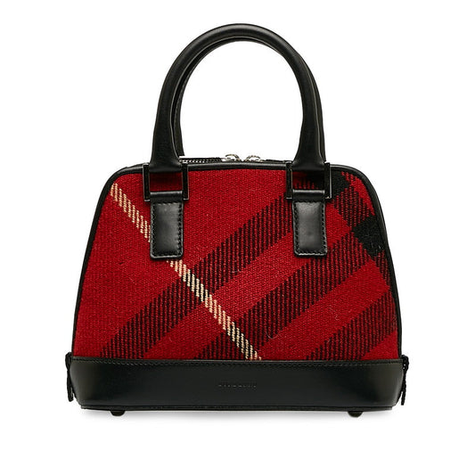 Burberry Check Handbag Red Black Canvas Leather Ladies Burberry