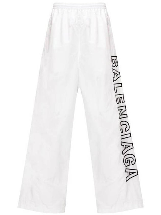 Balenciaga Embroidered Logo Polyester Wide Track Pants White