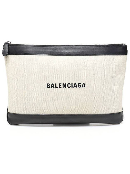 Balenciaga 420407 Cotton Canvas Navy Clip M Clutch