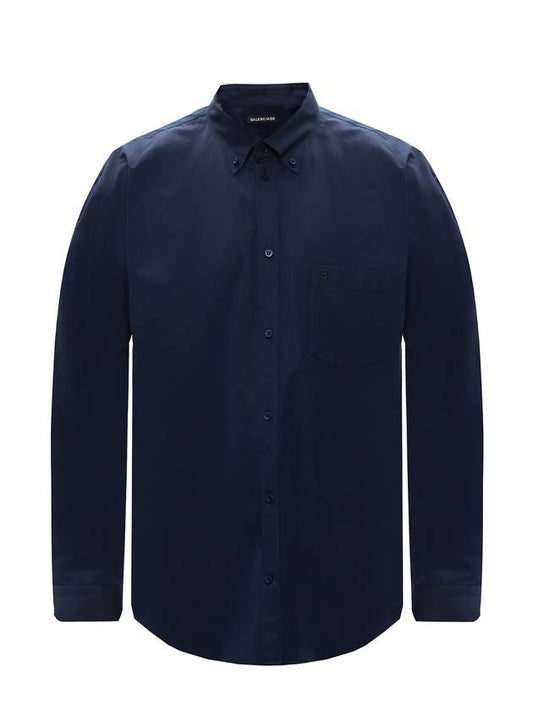 Balenciaga Back Logo Long Sleeve Shirt Navy