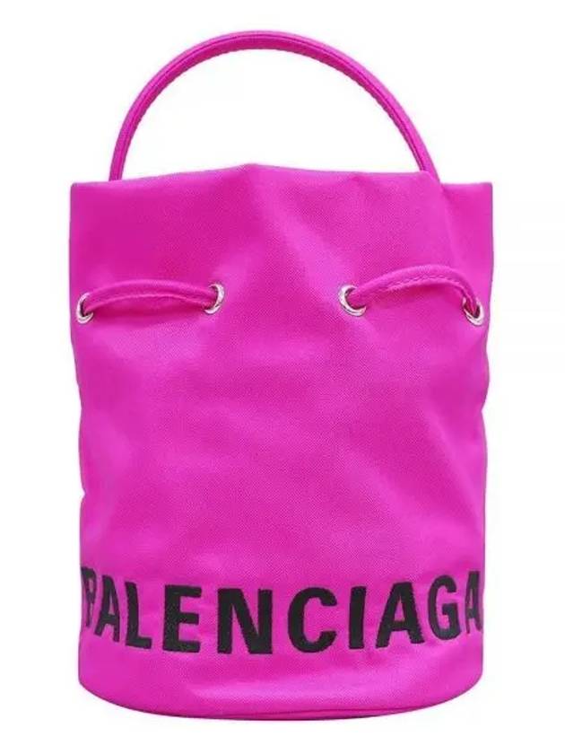 Balenciaga Logo Drawstring Bucket Bag Pink