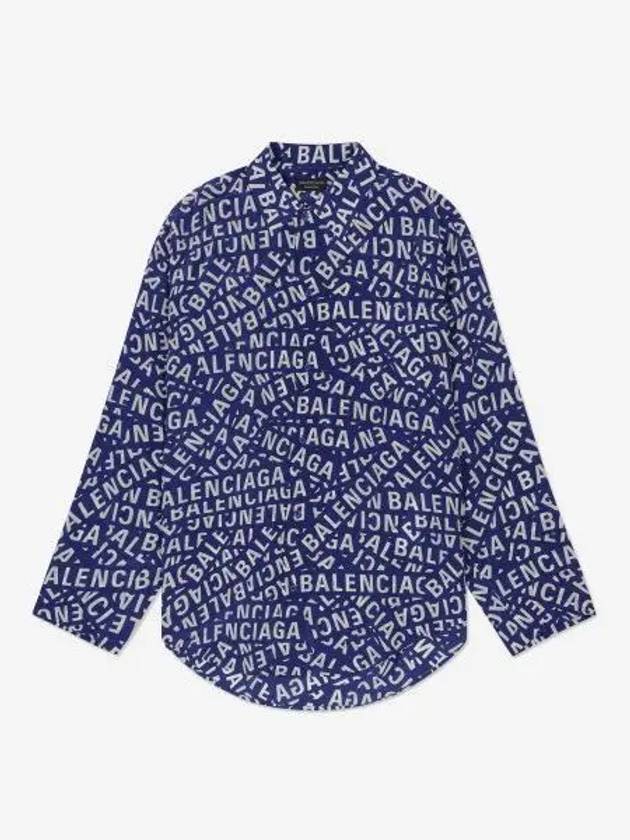 Balenciaga All Over Logo Shirt Blue