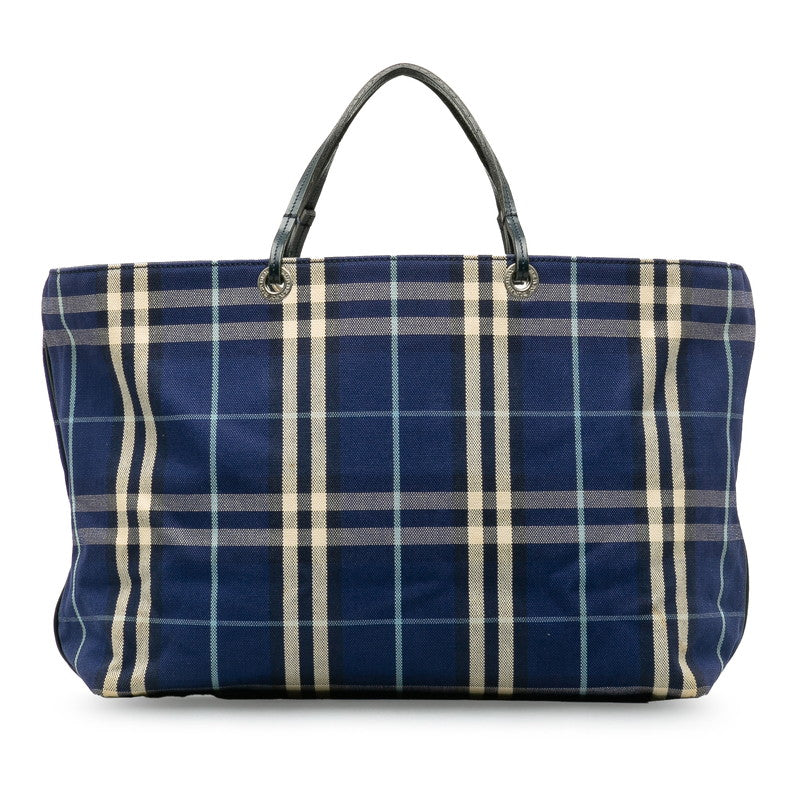 Burberry Nova Check Tote Bag Blue Canvas Leather Ladies