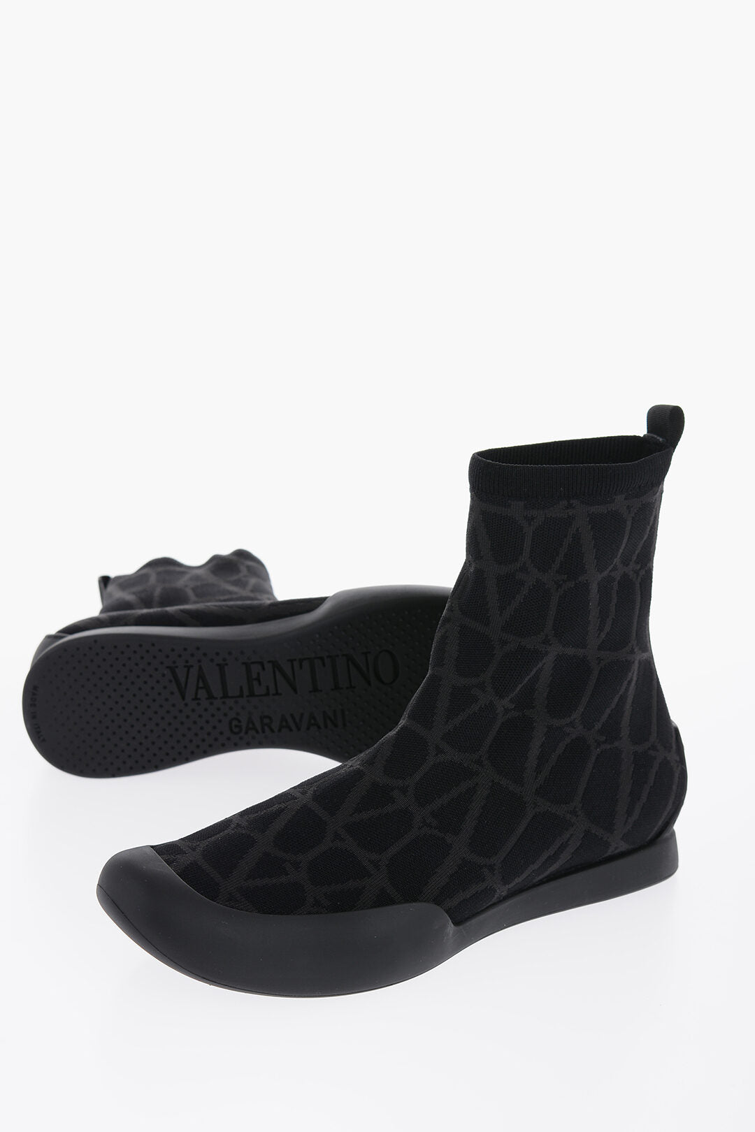 Valentino High-Top Sneakers With Monogram Jacquard Logo 9 Black