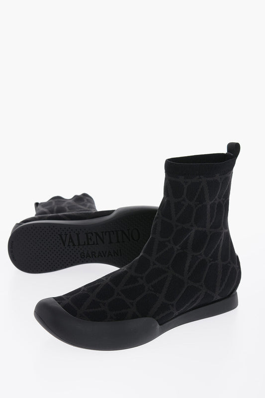 Valentino High-Top Sneakers With Monogram Jacquard Logo 9 Black
