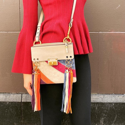 CHLOE Suede Calfskin Small Jane Tassel Bag