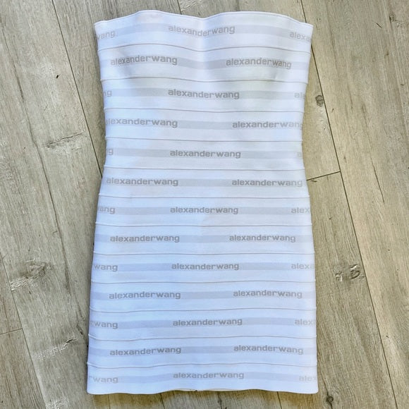 Alexander Wang Logo Elastic Bandeau Dress In White