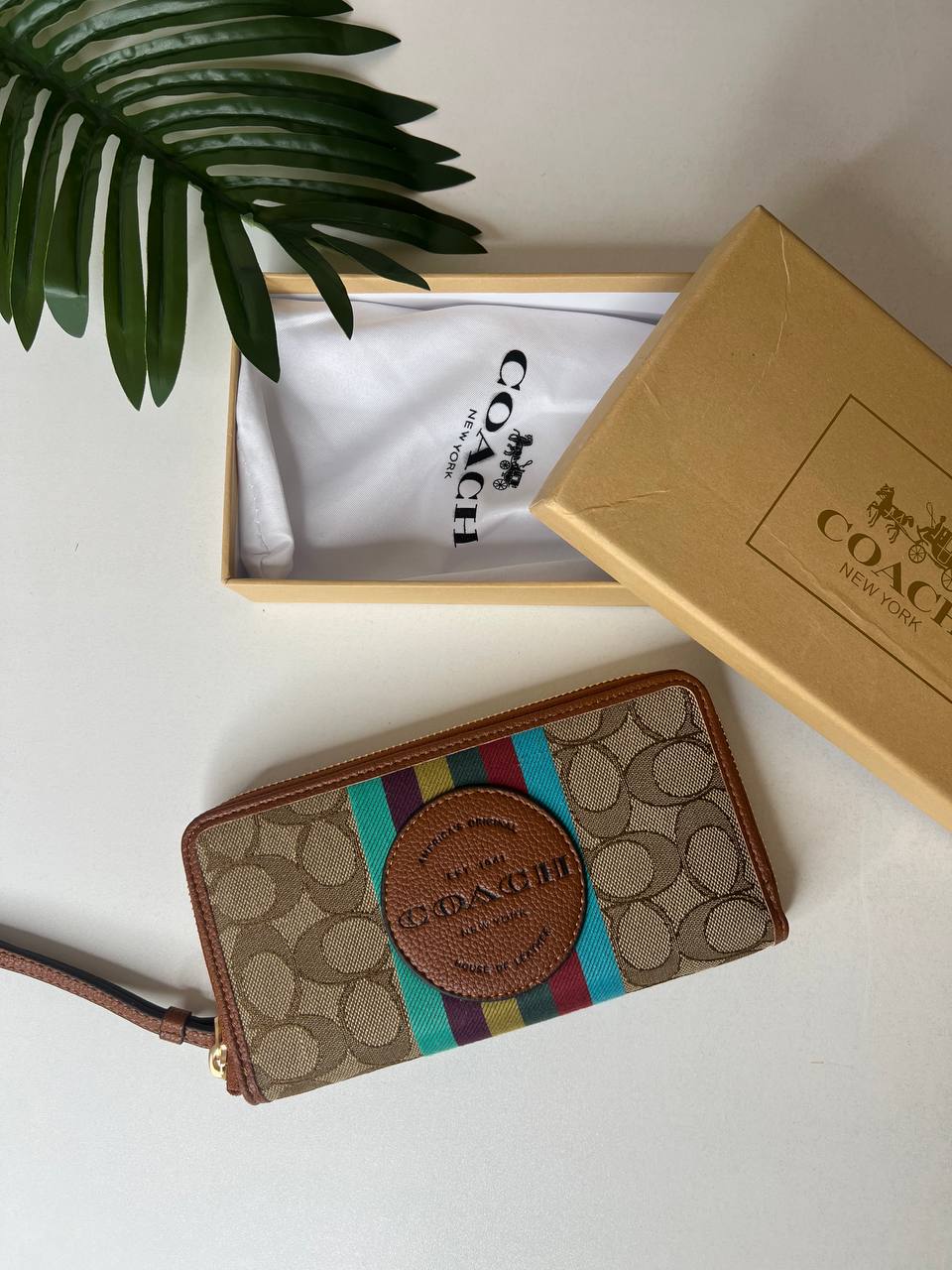 Dempsey Large Phone Wallet In Signature Jacquard With Stripe And Coach Patch