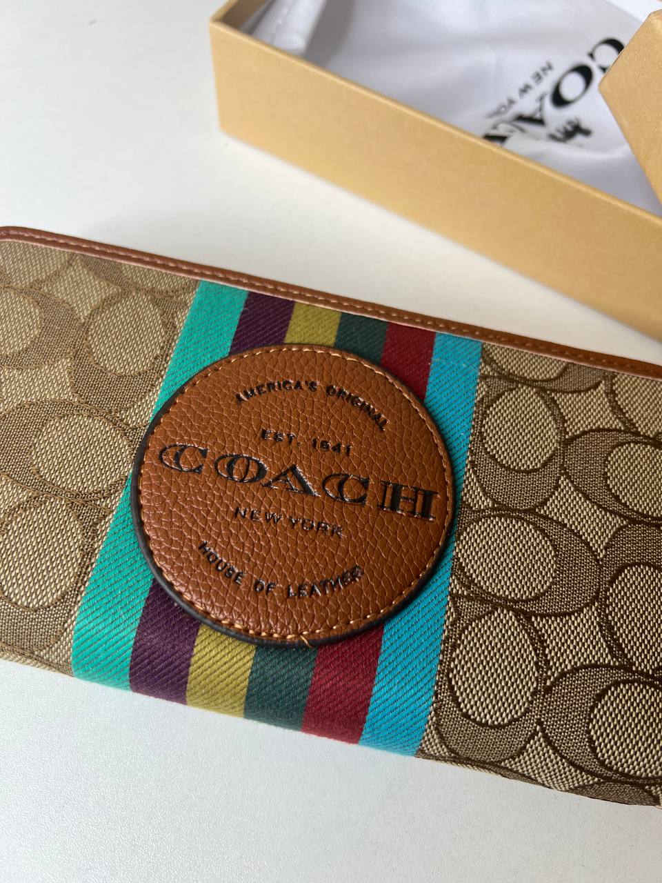 Dempsey Large Phone Wallet In Signature Jacquard With Stripe And Coach Patch