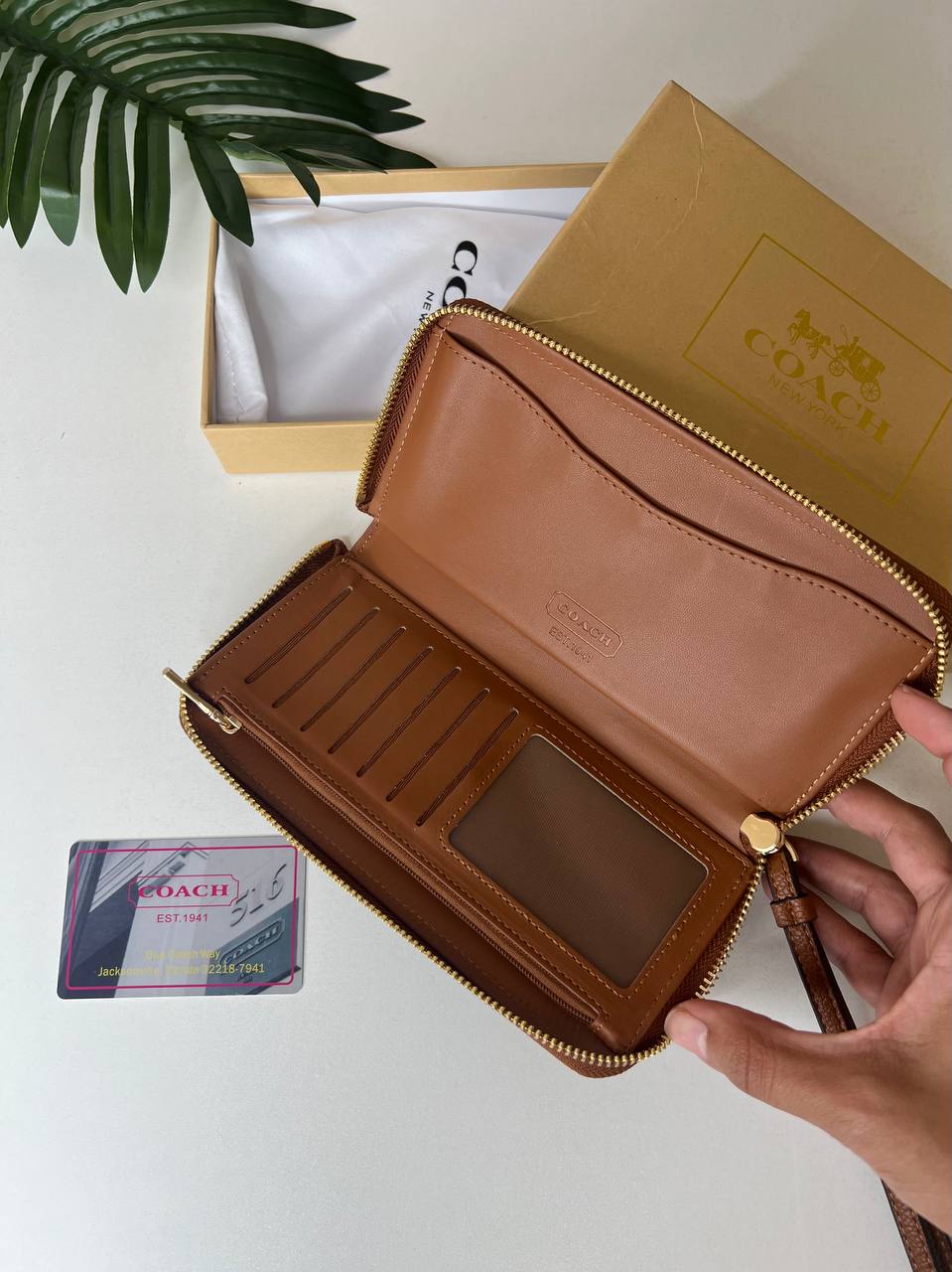 Dempsey Large Phone Wallet In Signature Jacquard With Stripe And Coach Patch