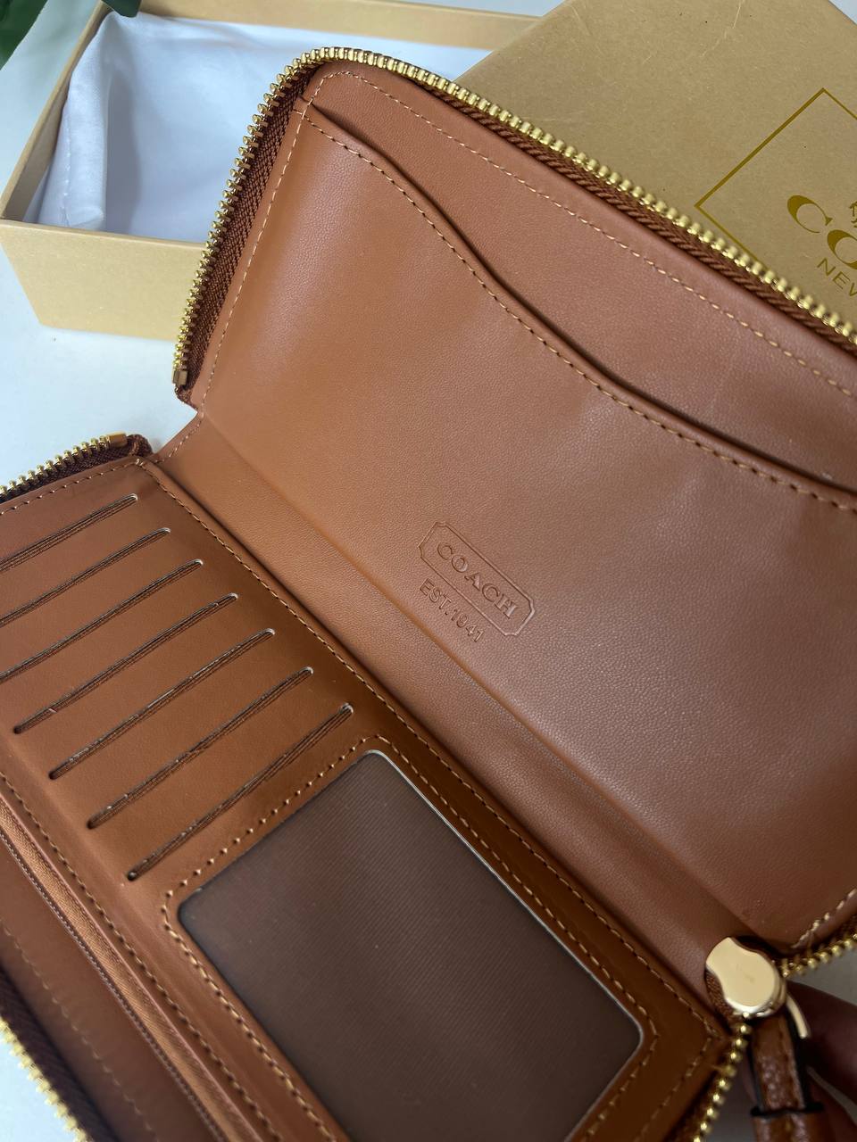 Dempsey Large Phone Wallet In Signature Jacquard With Stripe And Coach Patch