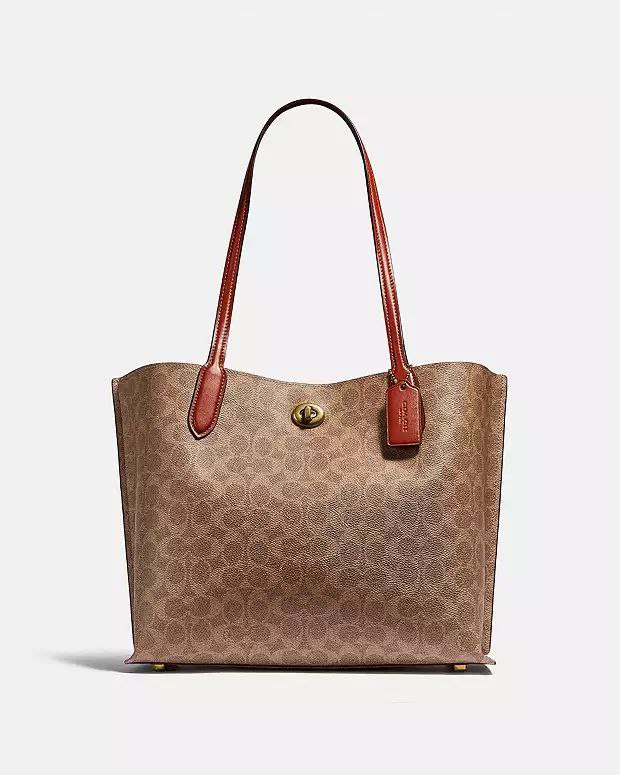 Coach Camel/Beige Signature Coated Canvas Willow Tote