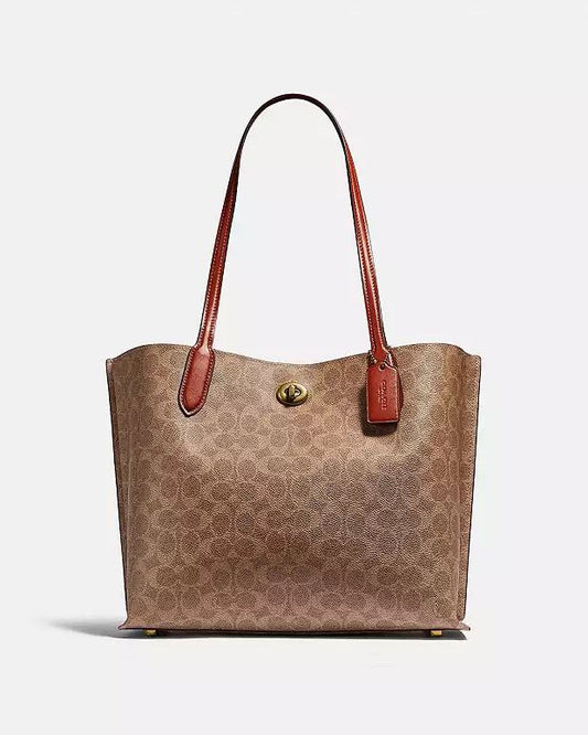 Coach Camel/Beige Signature Coated Canvas Willow Tote
