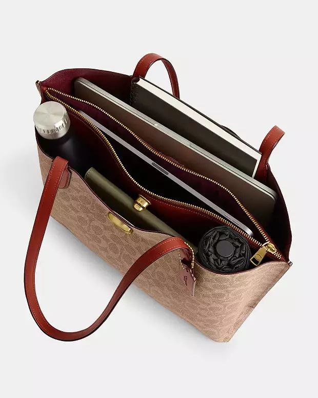 Coach Camel/Beige Signature Coated Canvas Willow Tote