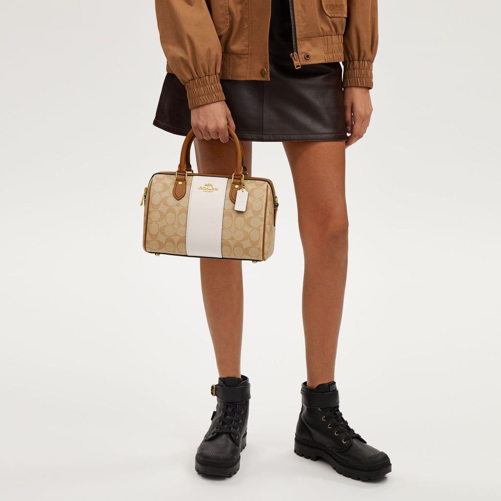 Coach Rowan Satchel Bag In Signature Canvas With Stripe