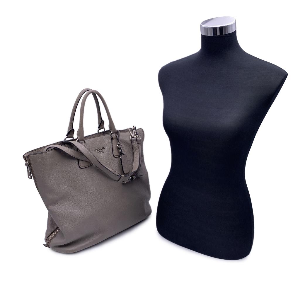 Grey Leather Prada Tote