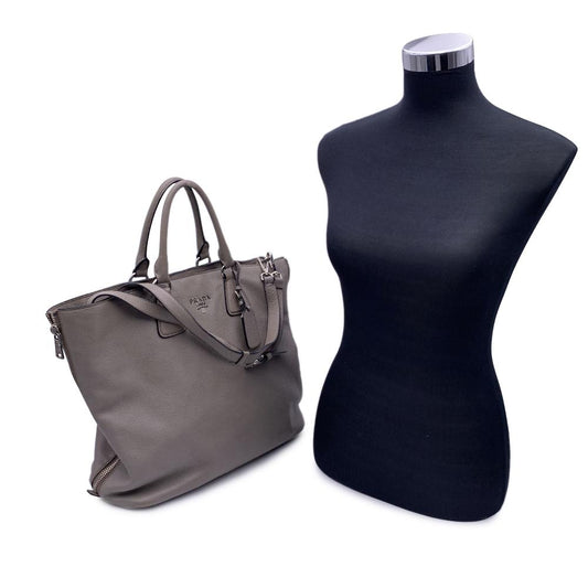 Grey Leather Prada Tote
