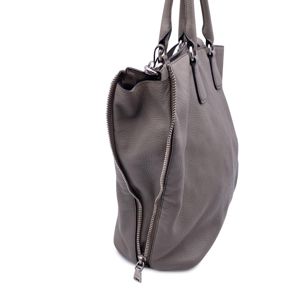 Grey Leather Prada Tote