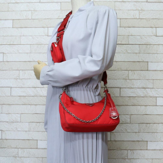 Red Nylon Prada Shoulder Bag