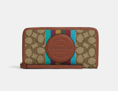 Dempsey Large Phone Wallet In Signature Jacquard With Stripe And Coach Patch