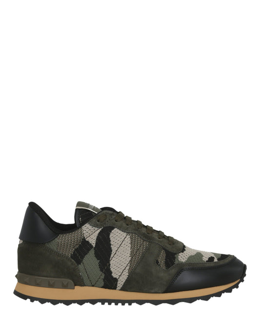 Valentino Mens Camouflage Rockrunner Sneakers Army Green